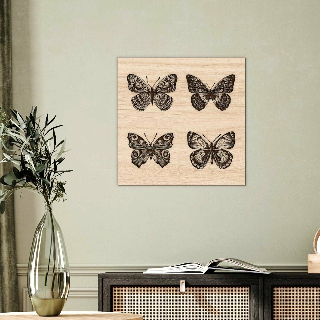 Retro obraz na dřevě - Motýli
