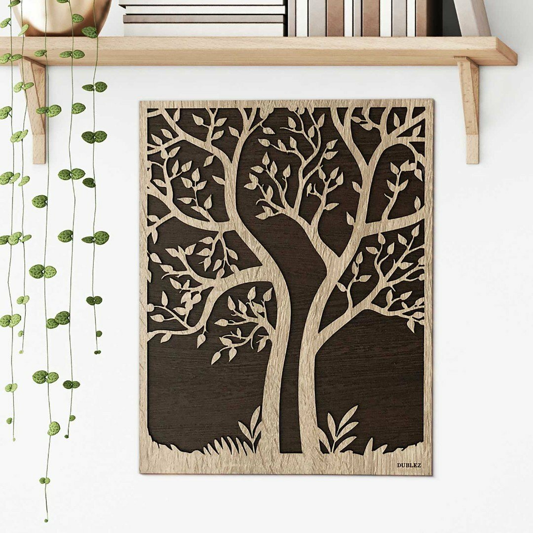Dřevěná dekorace do bytu - strom v rámu