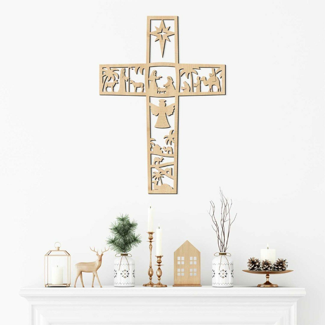 Vyřezávaný kříž ze dřeva - Betlém