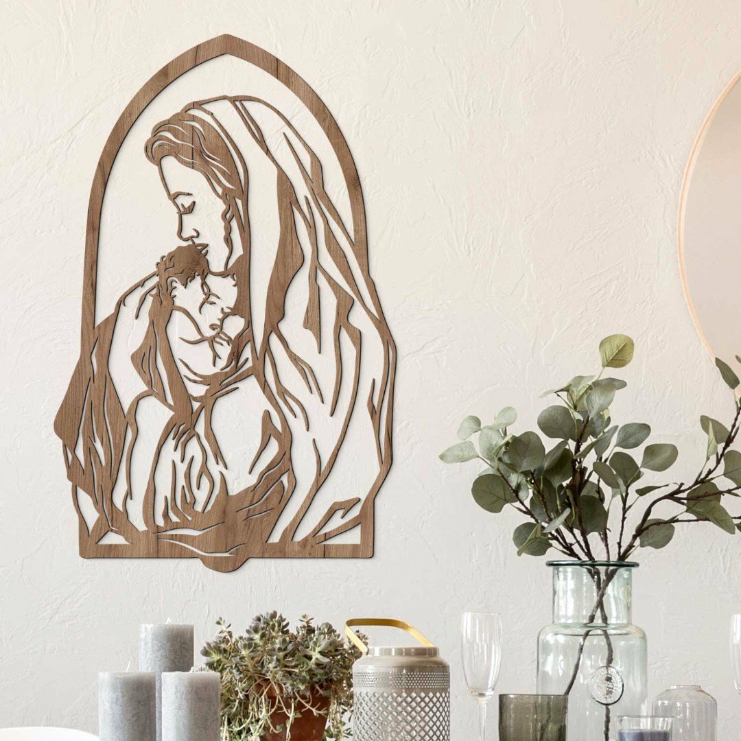 Dřevěný obraz na zeď - Panna Maria