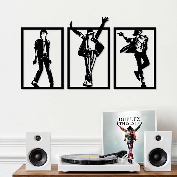 3 dielny drevený obraz - Michael Jackson | Čierna