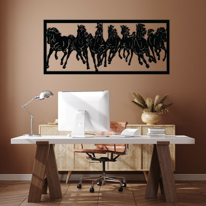 Dřevěný obraz na zeď - Cválající koně | Černá