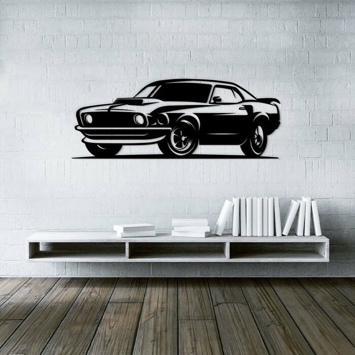 Dřevěný obraz auta na zeď - Ford Mustang | Černá