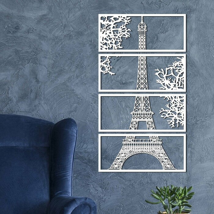 Dřevěný obraz na zeď - Eiffelova věž | Bílá