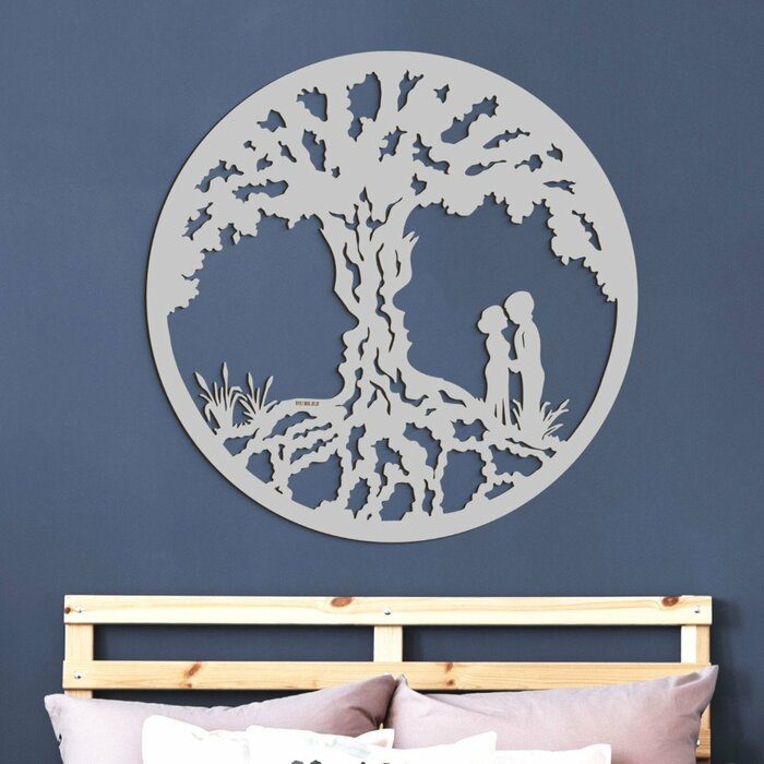Dřevěný strom života na stěnu - Láska | Stříbrná