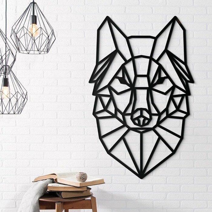 Industriální obraz na stěnu - Polygonální vlk | Černá