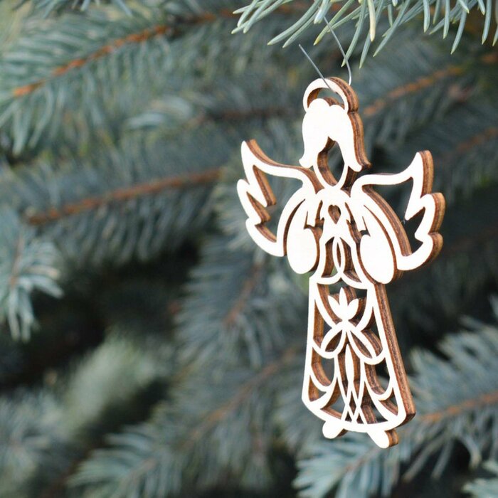 Dřevěný vánoční anděl na stromeček | Přírodní topolová překližka