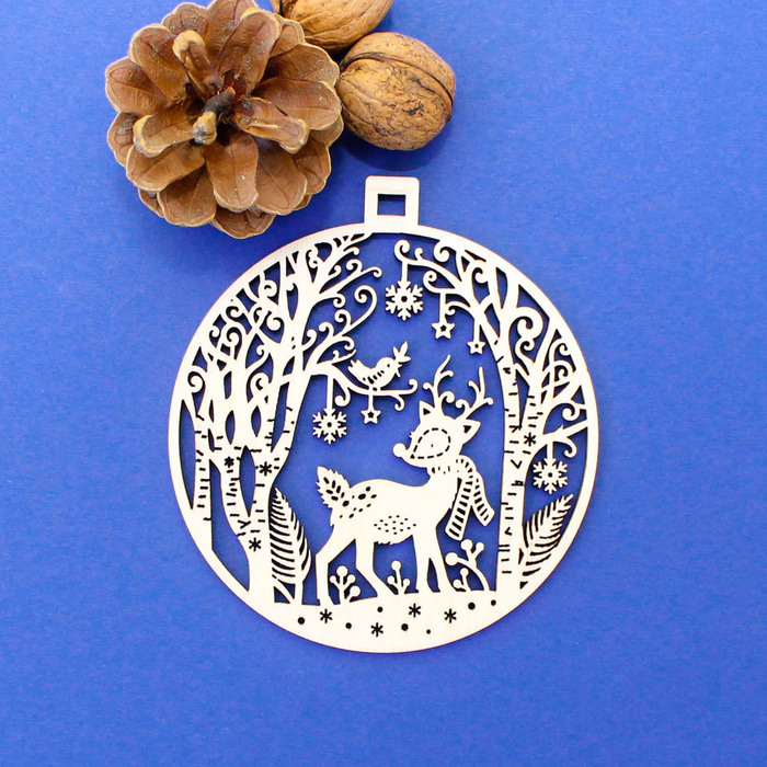 Detailní koule na vánoční stromek - Dřevěná dekorace | Přírodní topolová překližka
