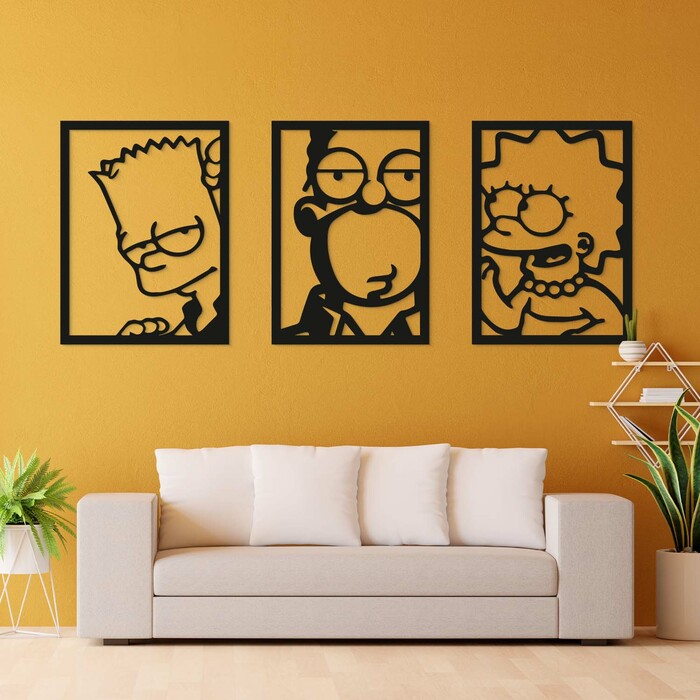 3-dílný dřevěný obraz - The Simpsons | Černá