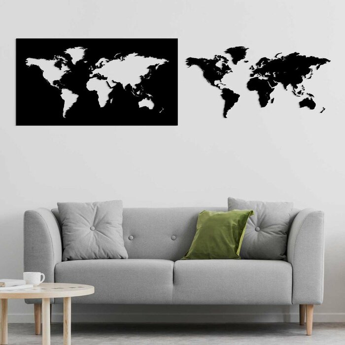 2v1 Dřevěné mapy světa - obraz a 3D mapa | Černá