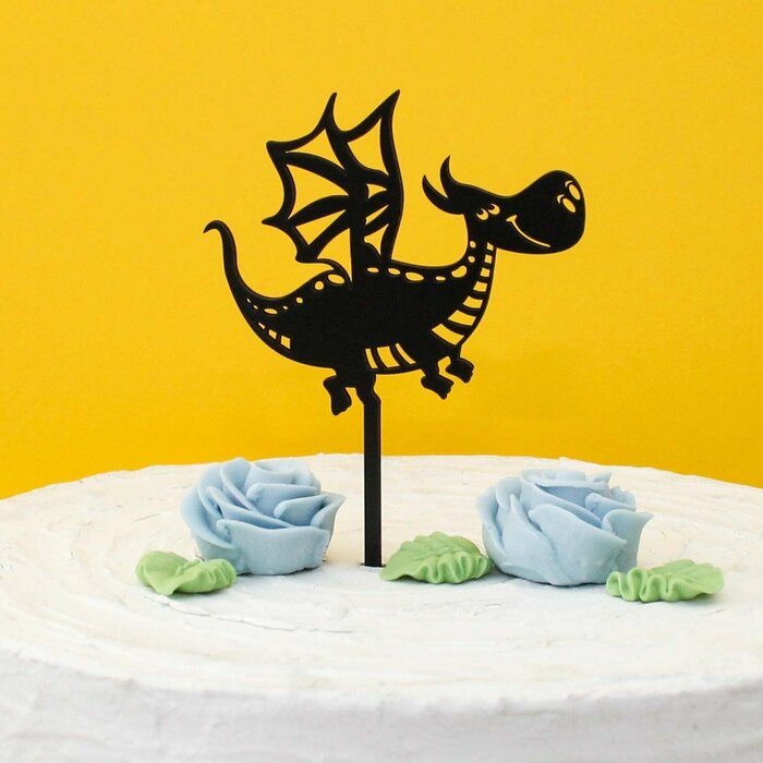 Detská ozdoba na tortu - Rozprávkový drak  | Čierna