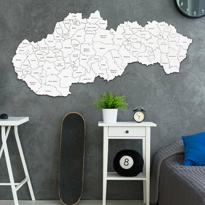 Mapa okresů Slovenska na zeď | Bílá