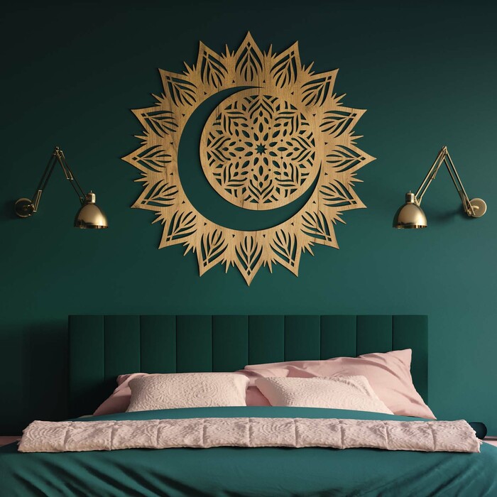 Dřevěná mandala na stěnu - Slunce a měsíc | Dub zlatý