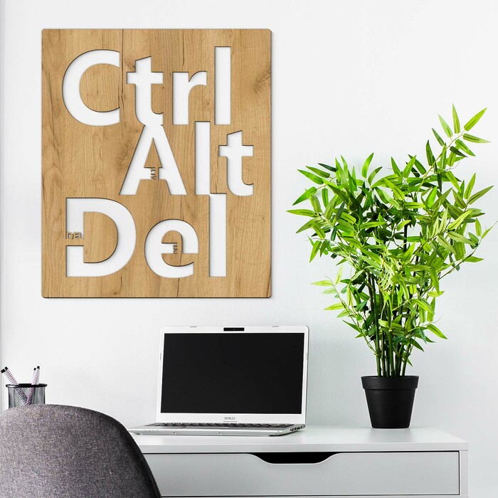 Dřevěný obraz do kanceláře - Ctrl Alt Del | Dub zlatý