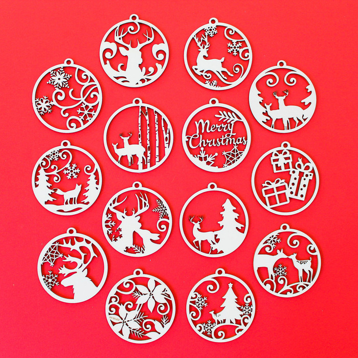Vánoční ozdoby na stromeček - Velký set (14 ks) | Přírodní topolová překližka
