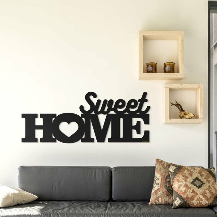 Dřevěná dekorace na zeď - Sweet Home | Černá