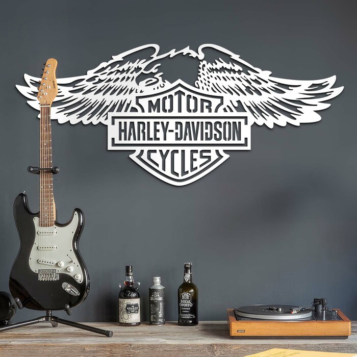Dřevěný obraz - Logo Harley Davidson | Bílá