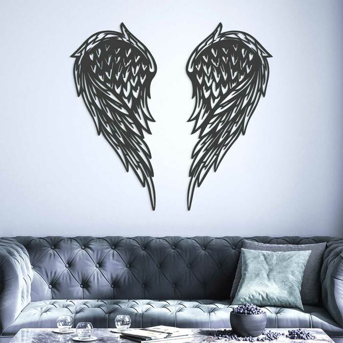 Velká andělská křídla na stěnu  | Antracitově-šedá