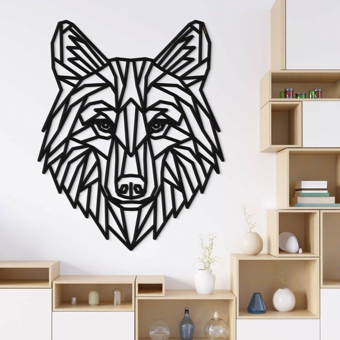 Obraz ze dřeva - Polygonální vlk | Černá