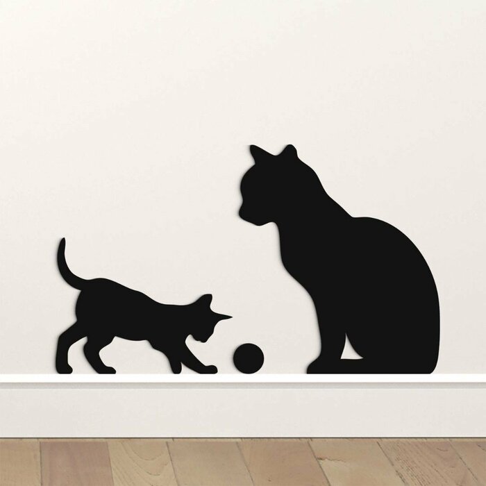 Dřevěná nálepka na zeď - 2 kočky | Černá