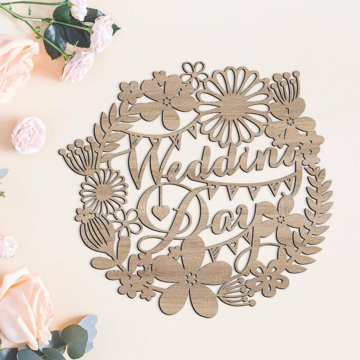 Svatební dekorace - Dřevěný věnec Wedding day | Dub Sonoma