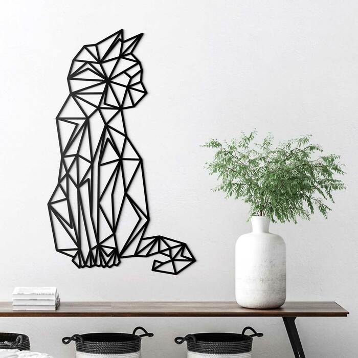 Geometrický obraz z dreva - Mačka | Čierna