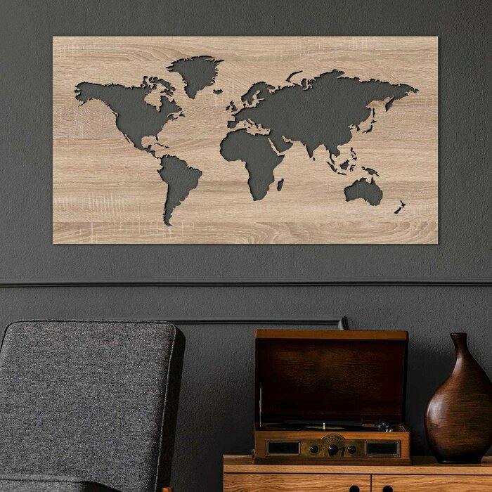 Drevená mapa sveta na stenu - obraz  | Dub Sonoma