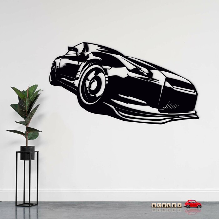 Dřevěná nálepka na zeď - Nissan GT-R | Černá