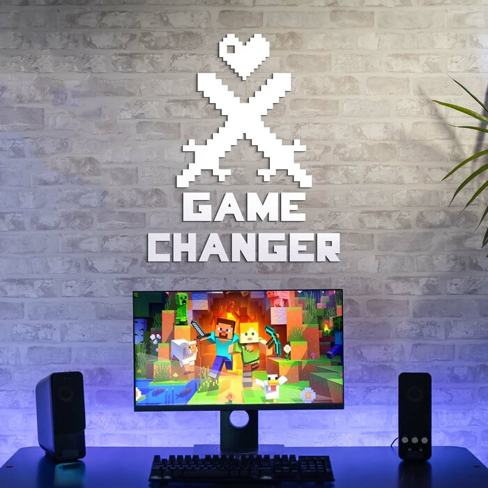 Dřevěná 3D samolepka - Game Changer - Minecraft | Bílá