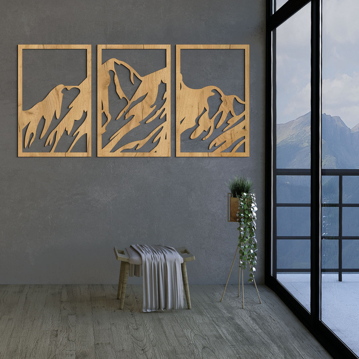 Vícedílný dřevěný obraz na zeď - Hory | Dub zlatý