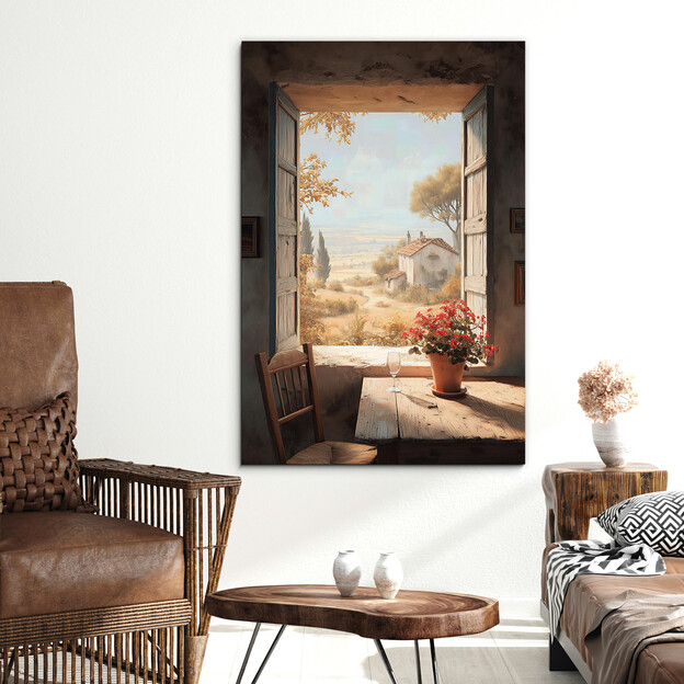 Vintage wooden picture - View from the window