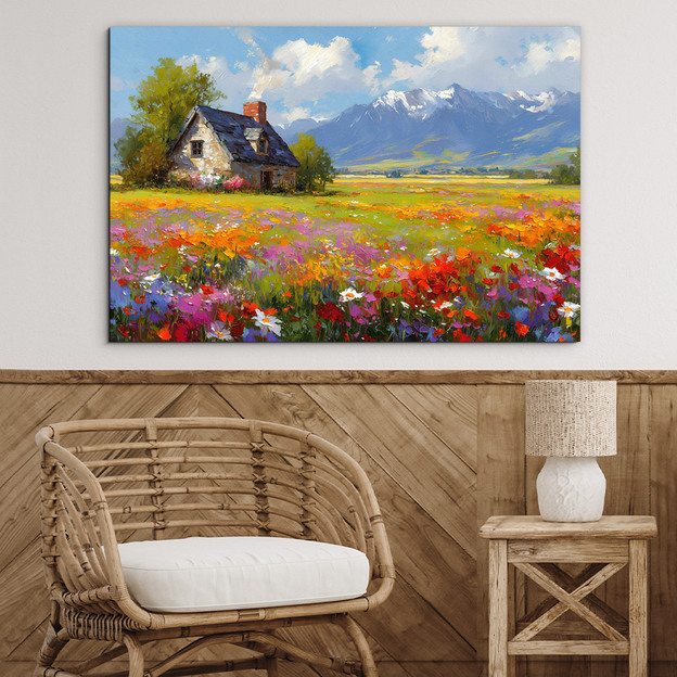 Country picture for the wall - Cottage by the meadow