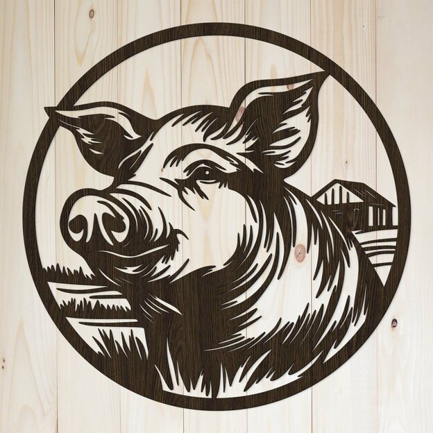 Cut-out Wall Art from Wood - Happy Piglet