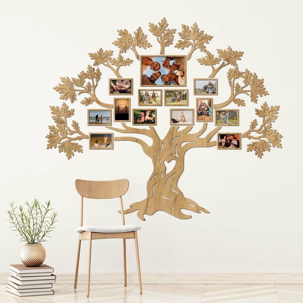 Wooden Family Tree with Photo Frames - Oak
