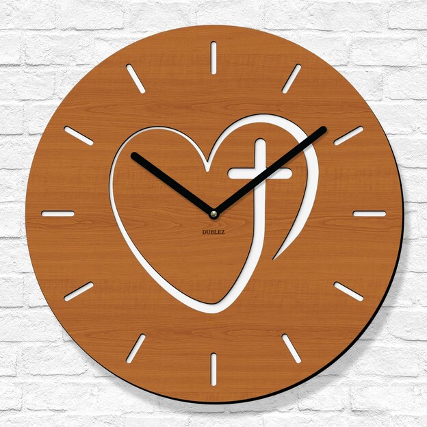 Wooden Clock for Believers - Cross in Heart