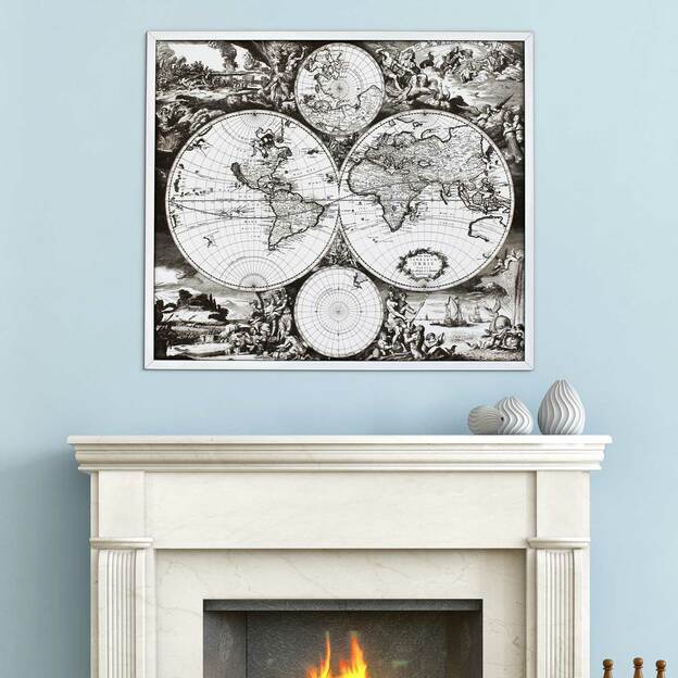 3D Wooden Engraved Picture - Historical World Map 1689