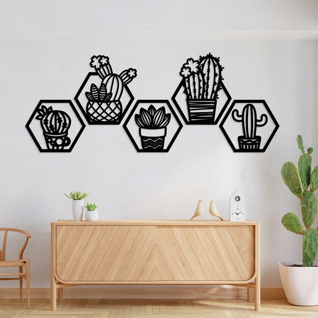 Set of Hexagonal Wall Arts - Cacti