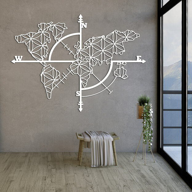 Wooden Map on the Wall - Compass