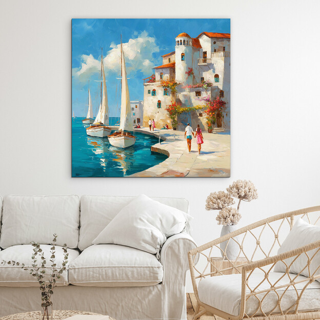 Wooden picture of the sea - Mediterranean port