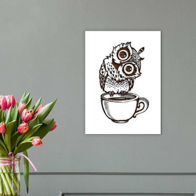 Wooden Picture - Coffee for the Night Owl