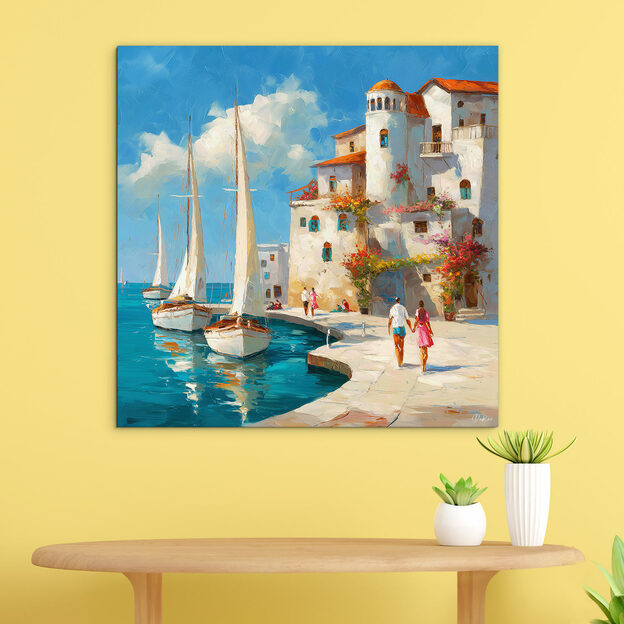 Wooden picture of the sea - Mediterranean port