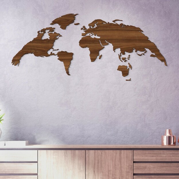 Wooden World Map on the Wall