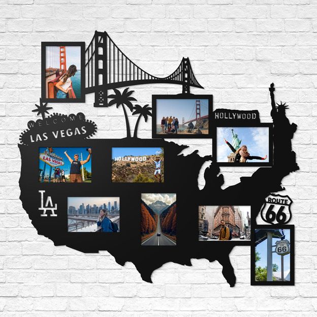 Wooden wall photo frame - Map of the USA