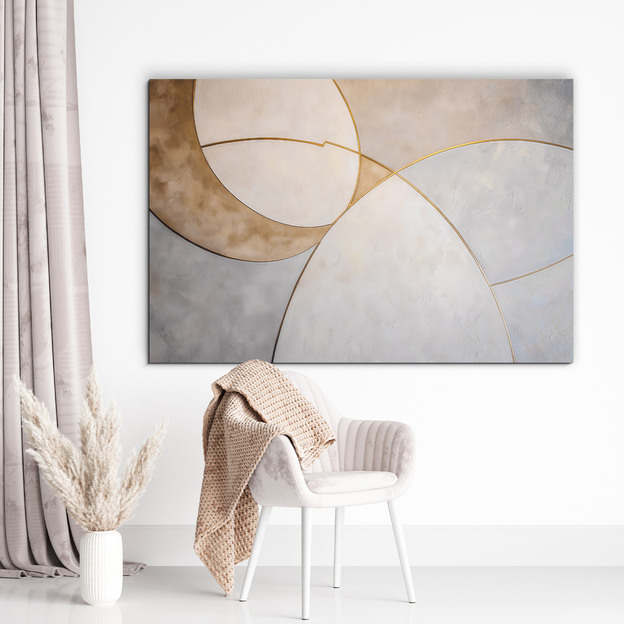 Abstract painting for the living room - Golden circles