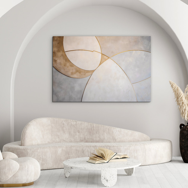Abstract painting for the living room - Golden circles