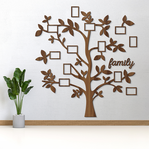 Wooden Family Tree Wall Art with Photo Frames