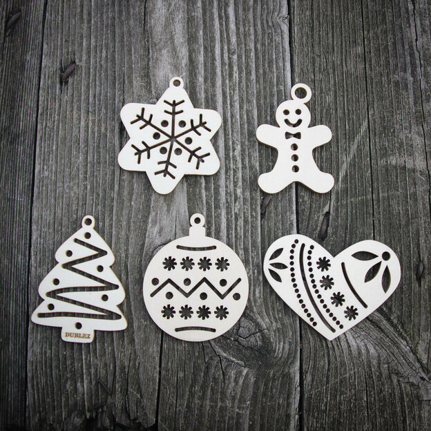 Wooden Tree Decorations - Set of 5 types, 4 pcs each (20pcs)