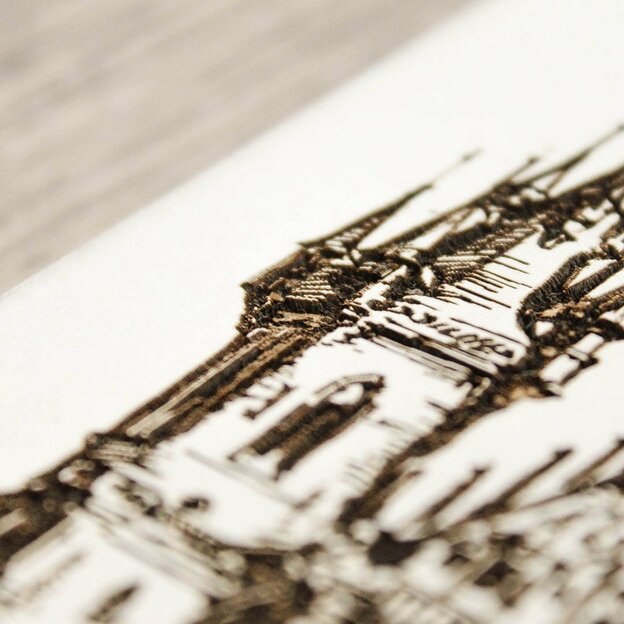 Black and White Wooden Picture of Prague