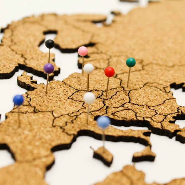 Cork World Map on the Wall with Engraving