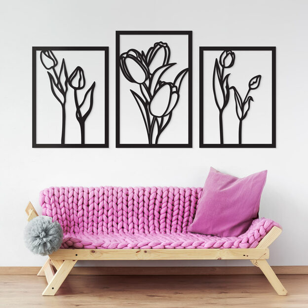 3-piece Wall Art - Tulips in Frame